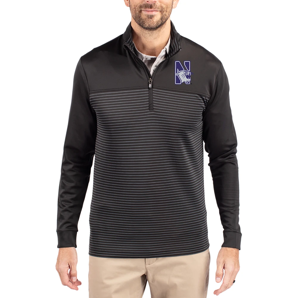 Men's Cutter & Buck Northwestern Wildcats Traverse Stretch Eco Stripe DryTec Tri-Blend Quarter-Zip Pullover