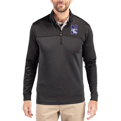Men's Cutter & Buck Northwestern Wildcats Traverse Stretch Eco Stripe DryTec Tri-Blend Quarter-Zip Pullover