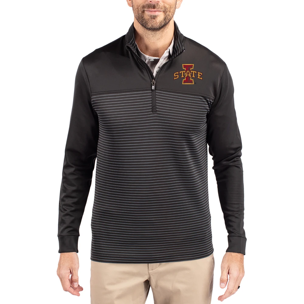 Men's Cutter & Buck Iowa State Cyclones Traverse Stretch Eco Stripe DryTec Tri-Blend Quarter-Zip Pullover