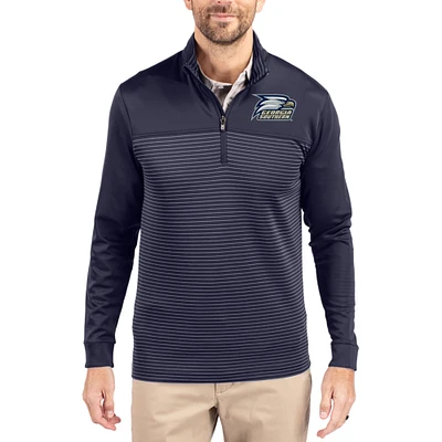 Men's Cutter & Buck Navy Georgia Southern Eagles Traverse Stretch Eco Stripe DryTec Tri-Blend Quarter-Zip Pullover