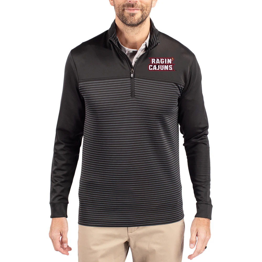 Men's Cutter & Buck Louisiana Ragin' Cajuns Traverse Stretch Eco Stripe DryTec Tri-Blend Quarter-Zip Pullover