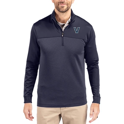 Men's Cutter & Buck Navy Villanova Wildcats Traverse Stretch Eco Stripe DryTec Tri-Blend Quarter-Zip Pullover