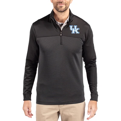 Men's Cutter & Buck Kentucky Wildcats Traverse Stretch Eco Stripe DryTec Tri-Blend Quarter-Zip Pullover