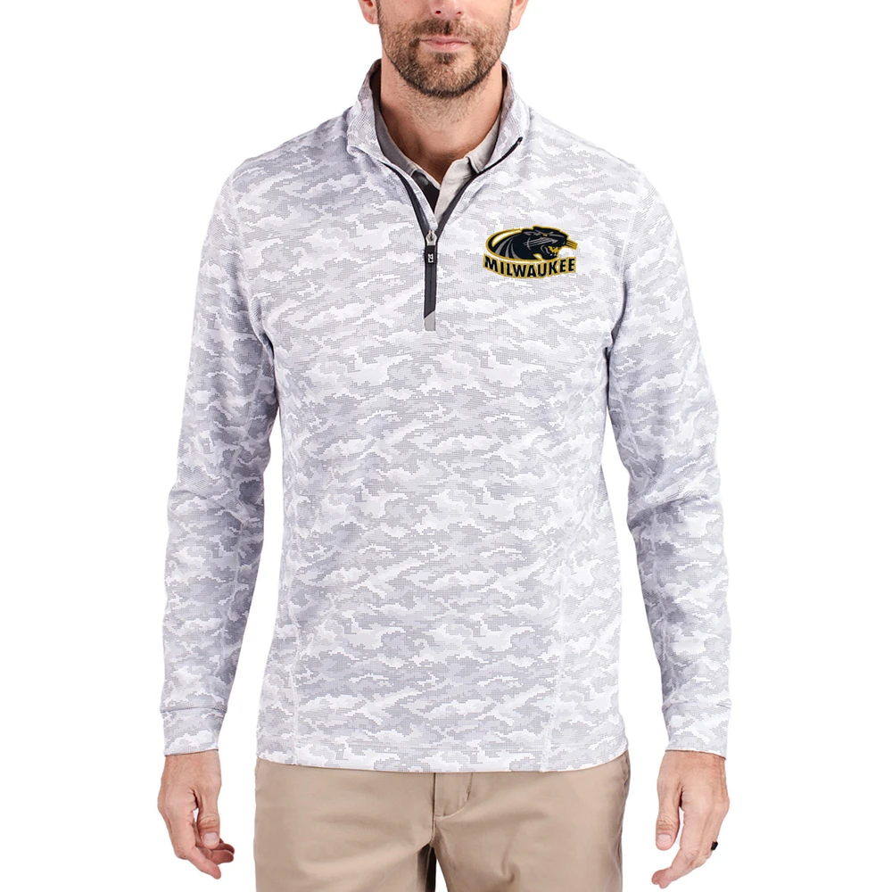Men's Cutter & Buck Gray Wisconsin-Milwaukee Panthers Traverse Stretch Eco Camo DryTec Tri-Blend Quarter-Zip Pullover