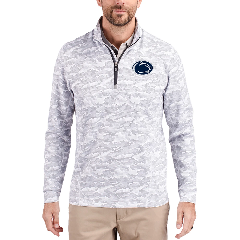 Men's Cutter & Buck Gray Penn State Nittany Lions Traverse Stretch Eco Camo DryTec Tri-Blend Quarter-Zip Pullover