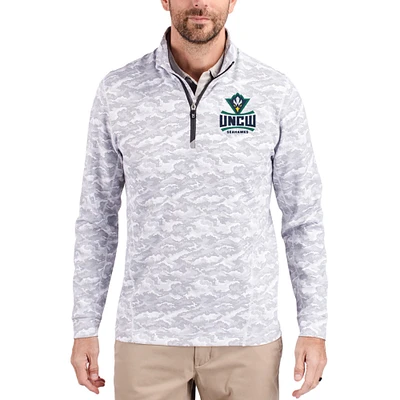 Men's Cutter & Buck Gray UNC Wilmington Seahawks Traverse Stretch Eco Camo DryTec Tri-Blend Quarter-Zip Pullover