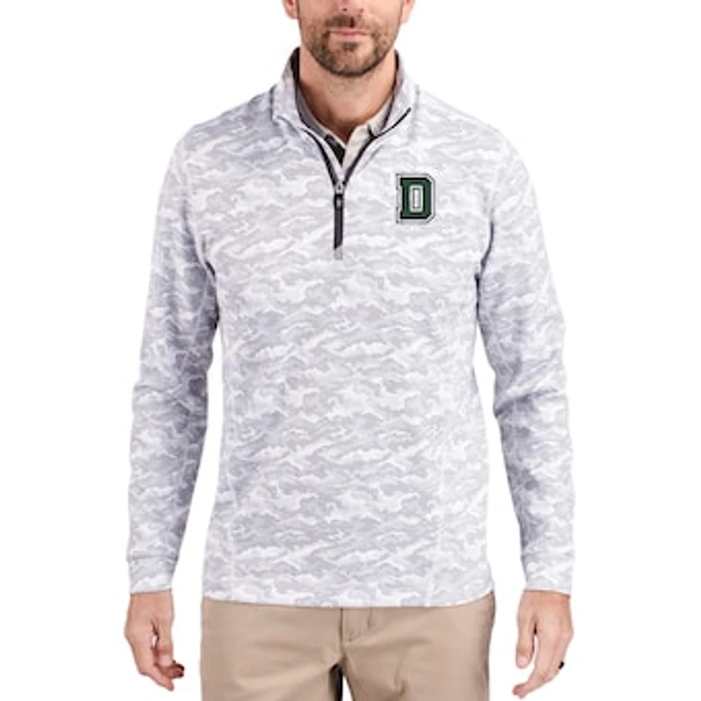Men's Cutter & Buck Gray Dartmouth Big Green Traverse Stretch Eco Camo DryTec Tri-Blend Quarter-Zip Pullover