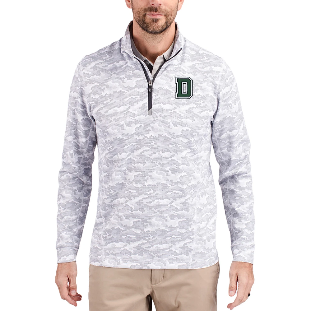 Men's Cutter & Buck Gray Dartmouth Big Green Traverse Stretch Eco Camo DryTec Tri-Blend Quarter-Zip Pullover