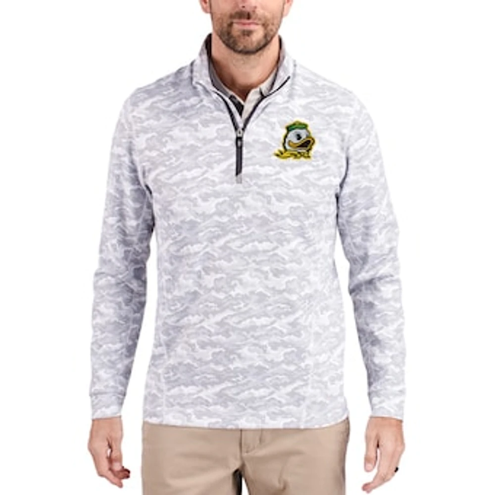 Men's Cutter & Buck Gray Oregon Ducks Traverse Stretch Eco Camo DryTec Tri-Blend Quarter-Zip Pullover