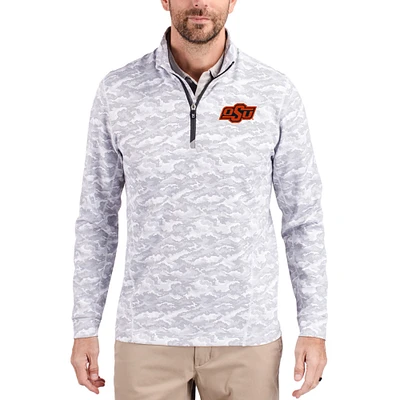 Men's Cutter & Buck Gray Oklahoma State Cowboys Traverse Stretch Eco Camo DryTec Tri-Blend Quarter-Zip Pullover