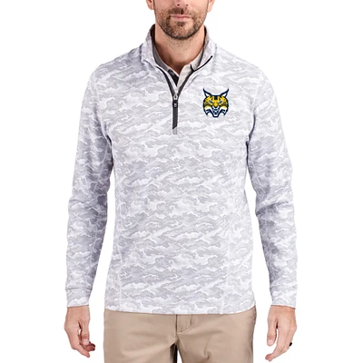 Men's Cutter & Buck Gray Quinnipiac Bobcats Traverse Stretch Eco Camo DryTec Tri-Blend Quarter-Zip Pullover