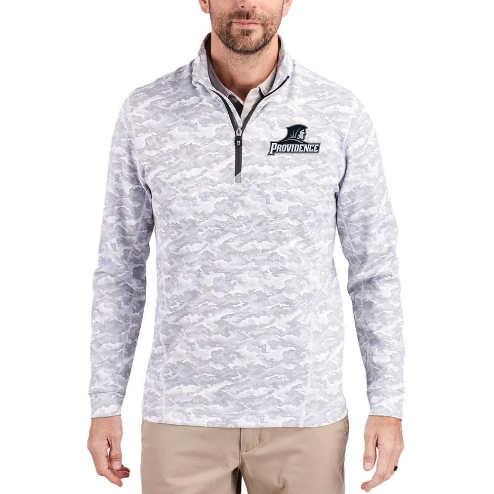 Men's Cutter & Buck Gray Providence Friars Traverse Stretch Eco Camo DryTec Tri-Blend Quarter-Zip Pullover