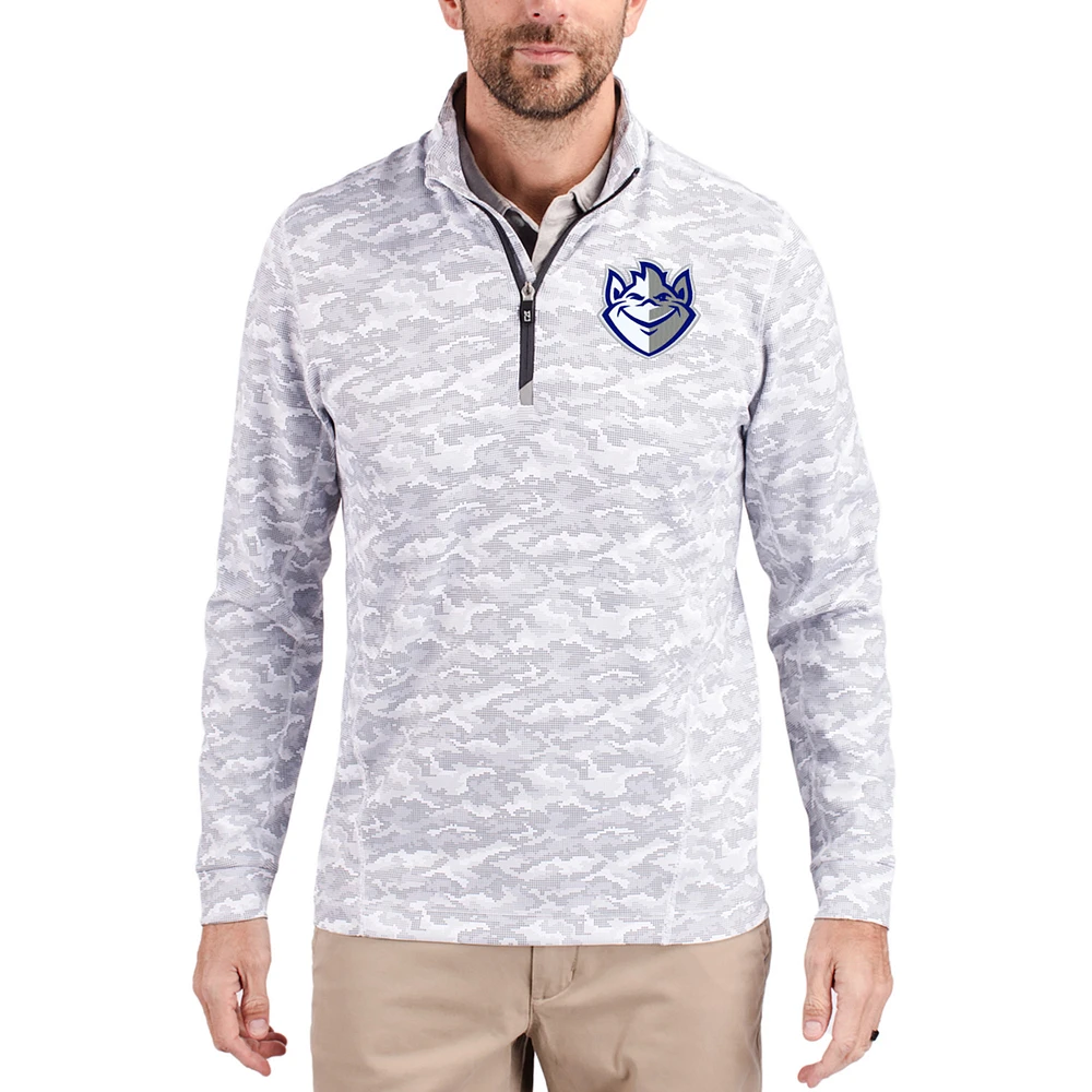 Men's Cutter & Buck Gray Saint Louis Billikens Traverse Stretch Eco Camo DryTec Tri-Blend Quarter-Zip Pullover