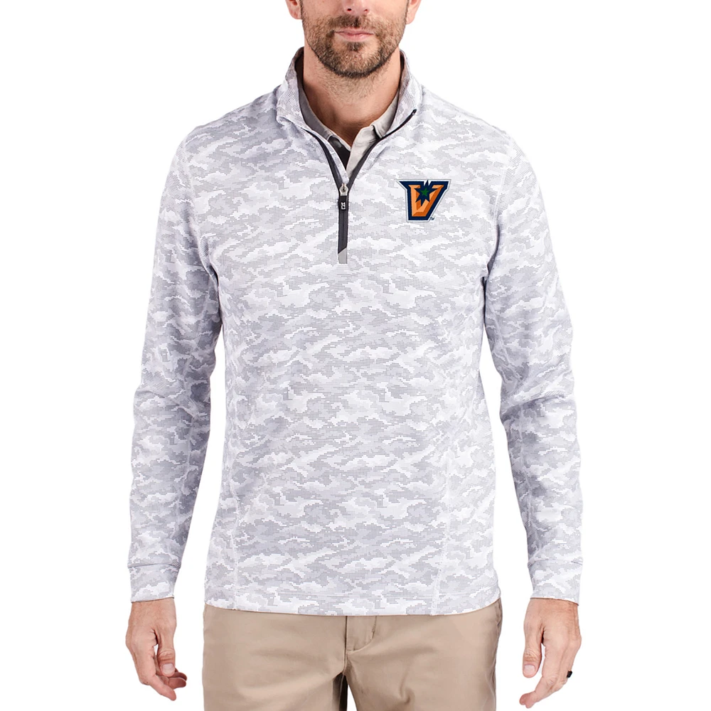 Men's Cutter & Buck Gray Texas-Rio Grande Valley Vaqueros Traverse Stretch Eco Camo DryTec Tri-Blend Quarter-Zip Pullover