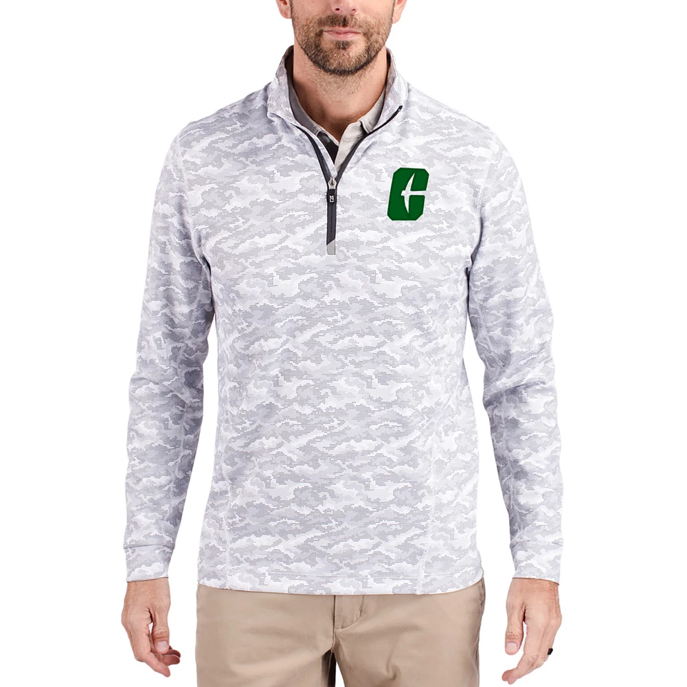 Men's Cutter & Buck Gray Charlotte 49ers Traverse Stretch Eco Camo DryTec Tri-Blend Quarter-Zip Pullover