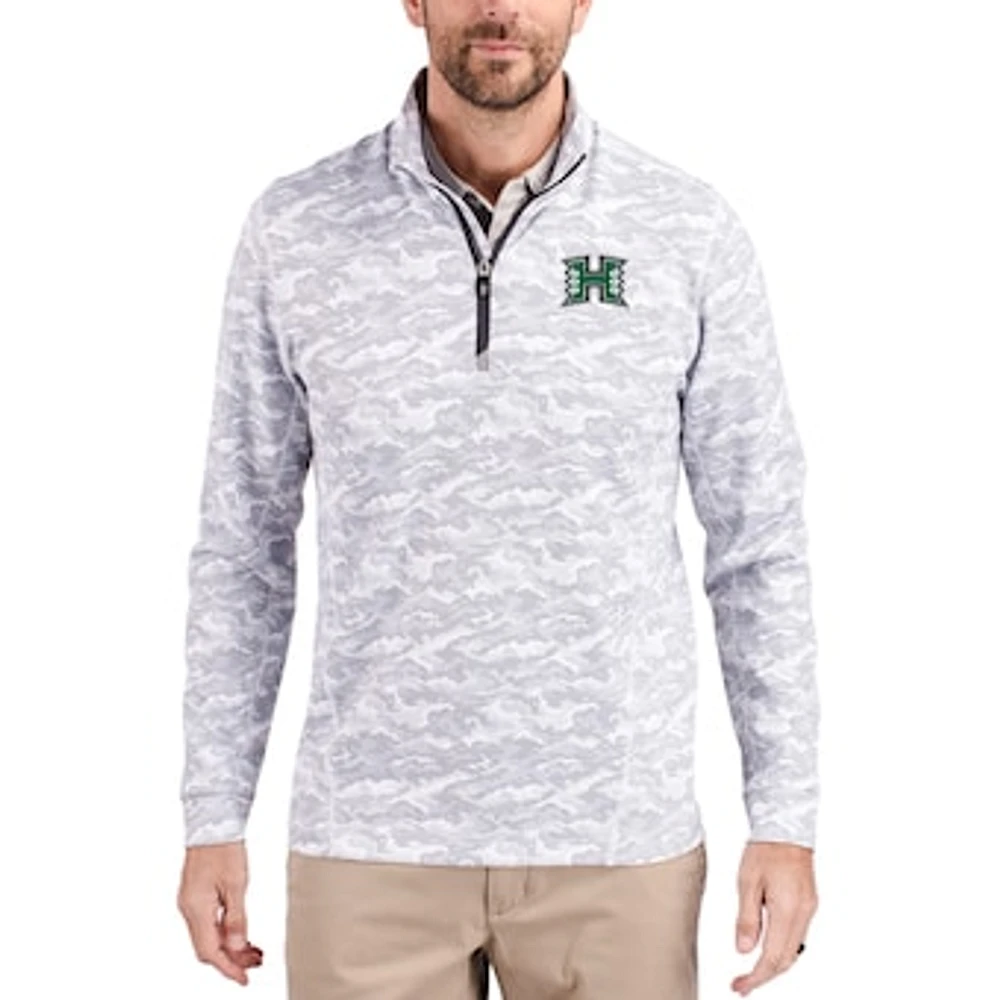 Men's Cutter & Buck Gray Hawaii Rainbow Warriors Traverse Stretch Eco Camo DryTec Tri-Blend Quarter-Zip Pullover