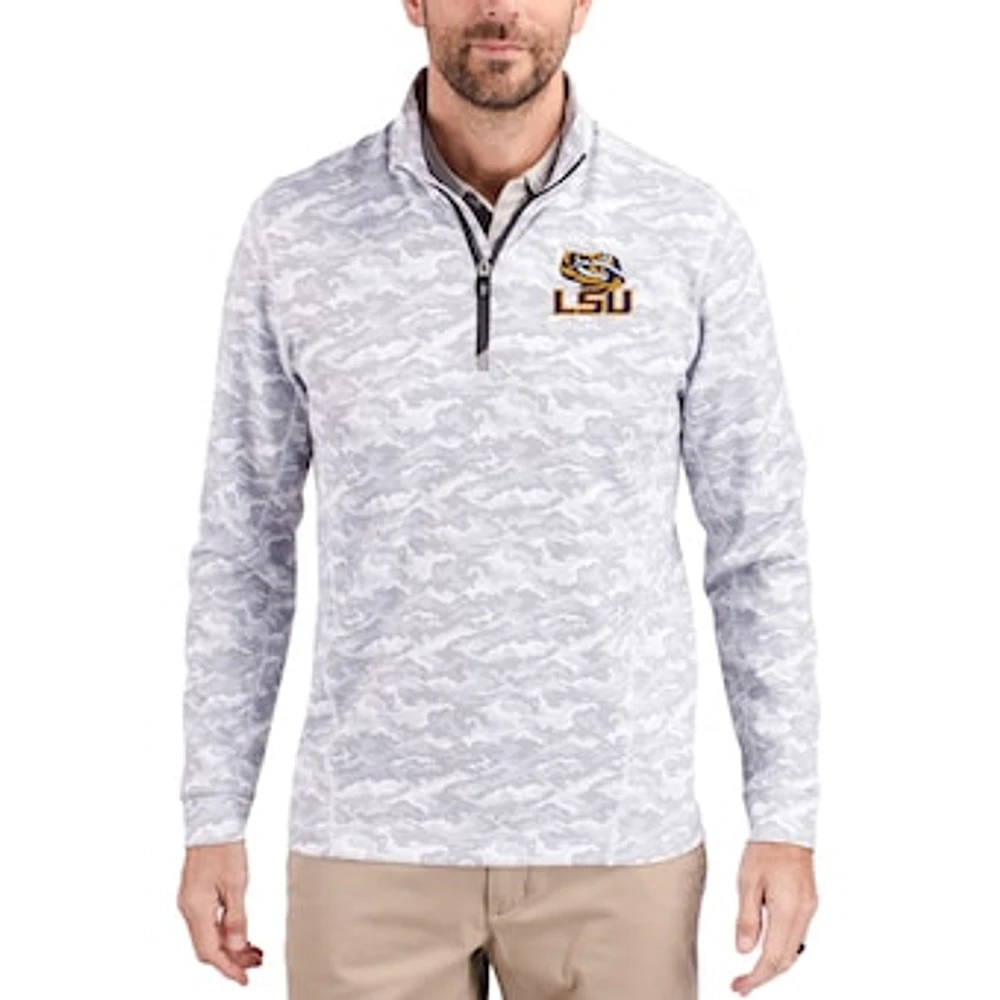 Men's Cutter & Buck Gray LSU Tigers Traverse Stretch Eco Camo DryTec Tri-Blend Quarter-Zip Pullover