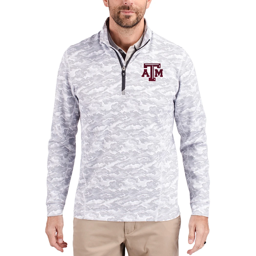 Men's Cutter & Buck Gray Texas A&M Aggies Traverse Stretch Eco Camo DryTec Tri-Blend Quarter-Zip Pullover