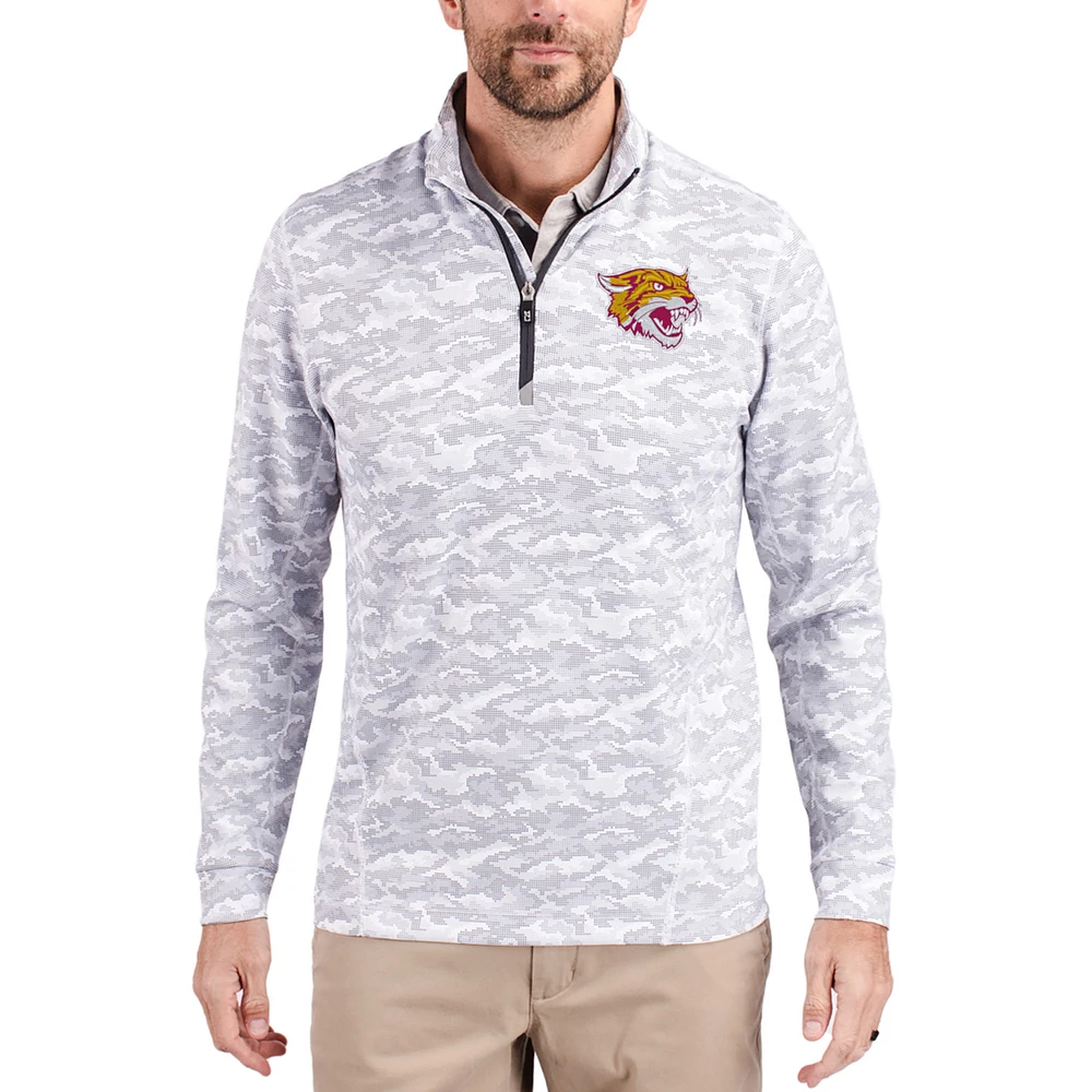 Men's Cutter & Buck Gray Bethune-Cookman Wildcats Traverse Stretch Eco Camo DryTec Tri-Blend Quarter-Zip Pullover