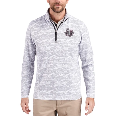 Men's Cutter & Buck Gray Texas Southern Tigers Traverse Stretch Eco Camo DryTec Tri-Blend Quarter-Zip Pullover