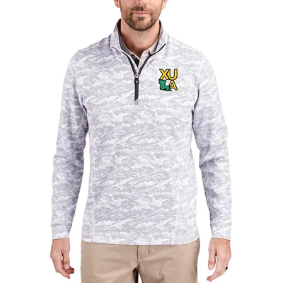 Men's Cutter & Buck Gray Xavier University of Louisiana Gold Rush Traverse Stretch Eco Camo DryTec Tri-Blend Quarter-Zip Pullover