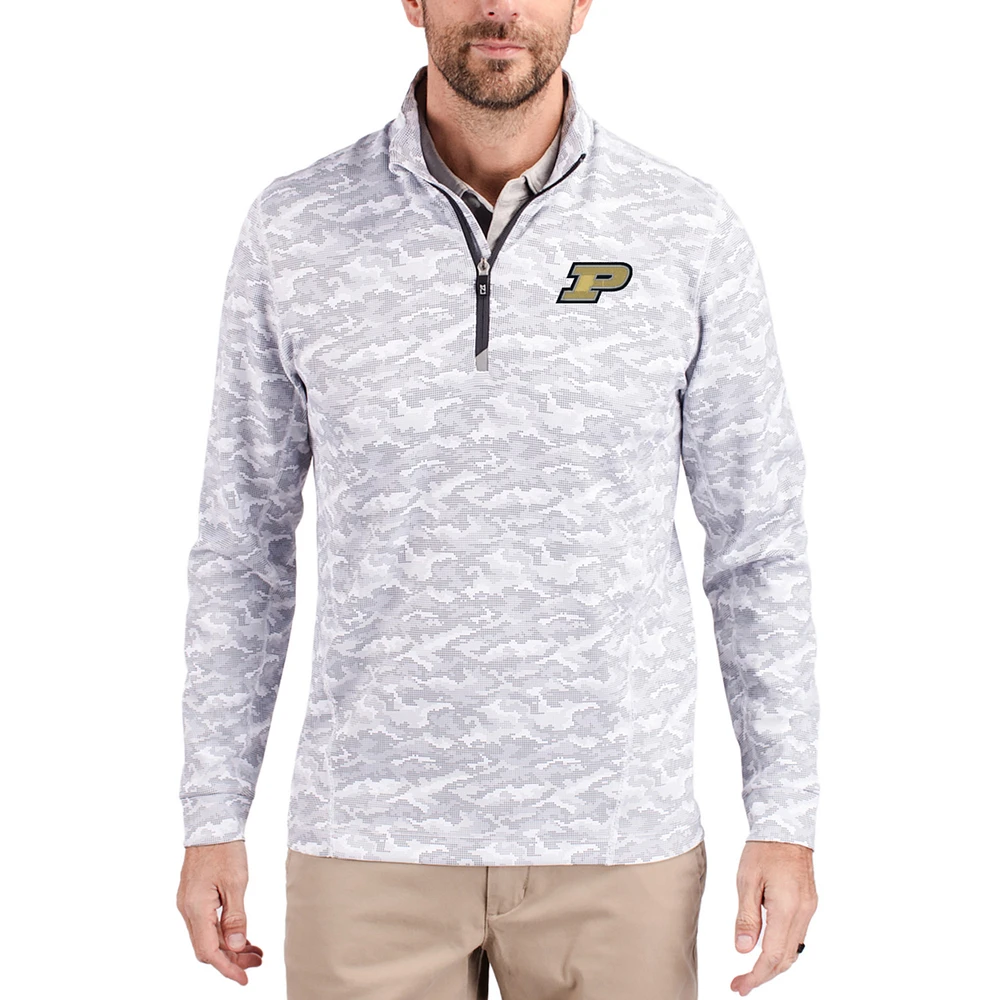 Men's Cutter & Buck Gray Purdue Boilermakers Traverse Stretch Eco Camo DryTec Tri-Blend Quarter-Zip Pullover