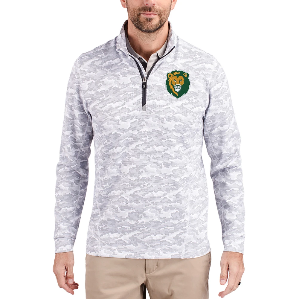 Men's Cutter & Buck Gray Southeastern Louisiana Lions Traverse Stretch Eco Camo DryTec Tri-Blend Quarter-Zip Pullover