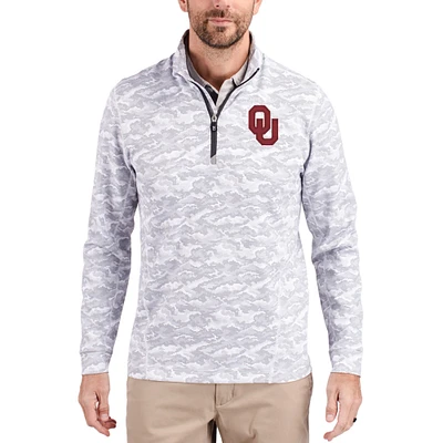 Men's Cutter & Buck Gray Oklahoma Sooners Traverse Stretch Eco Camo DryTec Tri-Blend Quarter-Zip Pullover