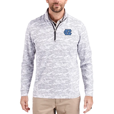 Men's Cutter & Buck Gray North Carolina Tar Heels Traverse Stretch Eco Camo DryTec Tri-Blend Quarter-Zip Pullover