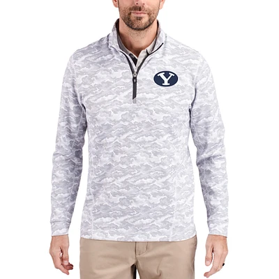 Men's Cutter & Buck Gray BYU Cougars Traverse Stretch Eco Camo DryTec Tri-Blend Quarter-Zip Pullover