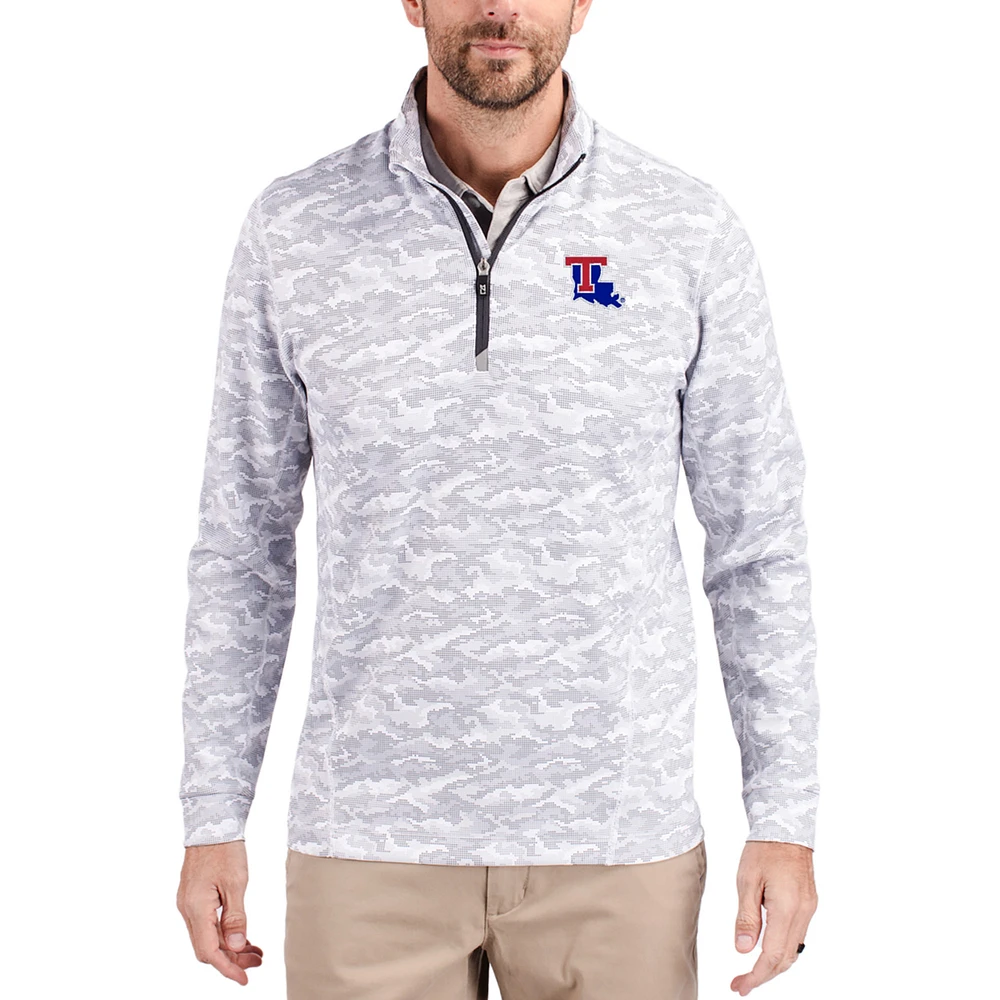 Men's Cutter & Buck Gray Louisiana Tech Bulldogs Traverse Stretch Eco Camo DryTec Tri-Blend Quarter-Zip Pullover