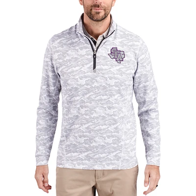 Men's Cutter & Buck Gray Stephen F Austin Lumberjacks Traverse Stretch Eco Camo DryTec Tri-Blend Quarter-Zip Pullover