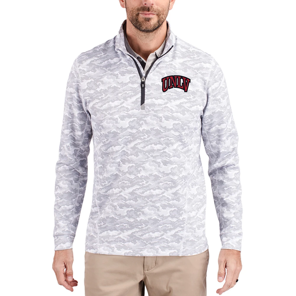 Men's Cutter & Buck Gray UNLV Rebels Traverse Stretch Eco Camo DryTec Tri-Blend Quarter-Zip Pullover