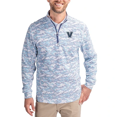Men's Cutter & Buck Navy Villanova Wildcats Traverse Stretch Eco Camo DryTec Tri-Blend Quarter-Zip Pullover