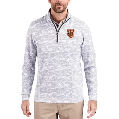 Men's Cutter & Buck Gray Tuskegee Golden Tigers Traverse Stretch Eco Camo DryTec Tri-Blend Quarter-Zip Pullover