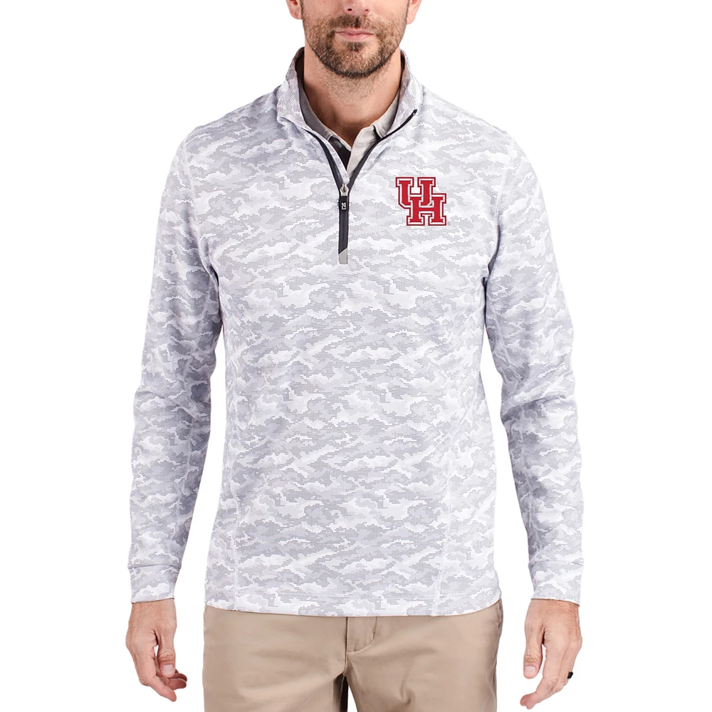 Men's Cutter & Buck Gray Houston Cougars Traverse Stretch Eco Camo DryTec Tri-Blend Quarter-Zip Pullover