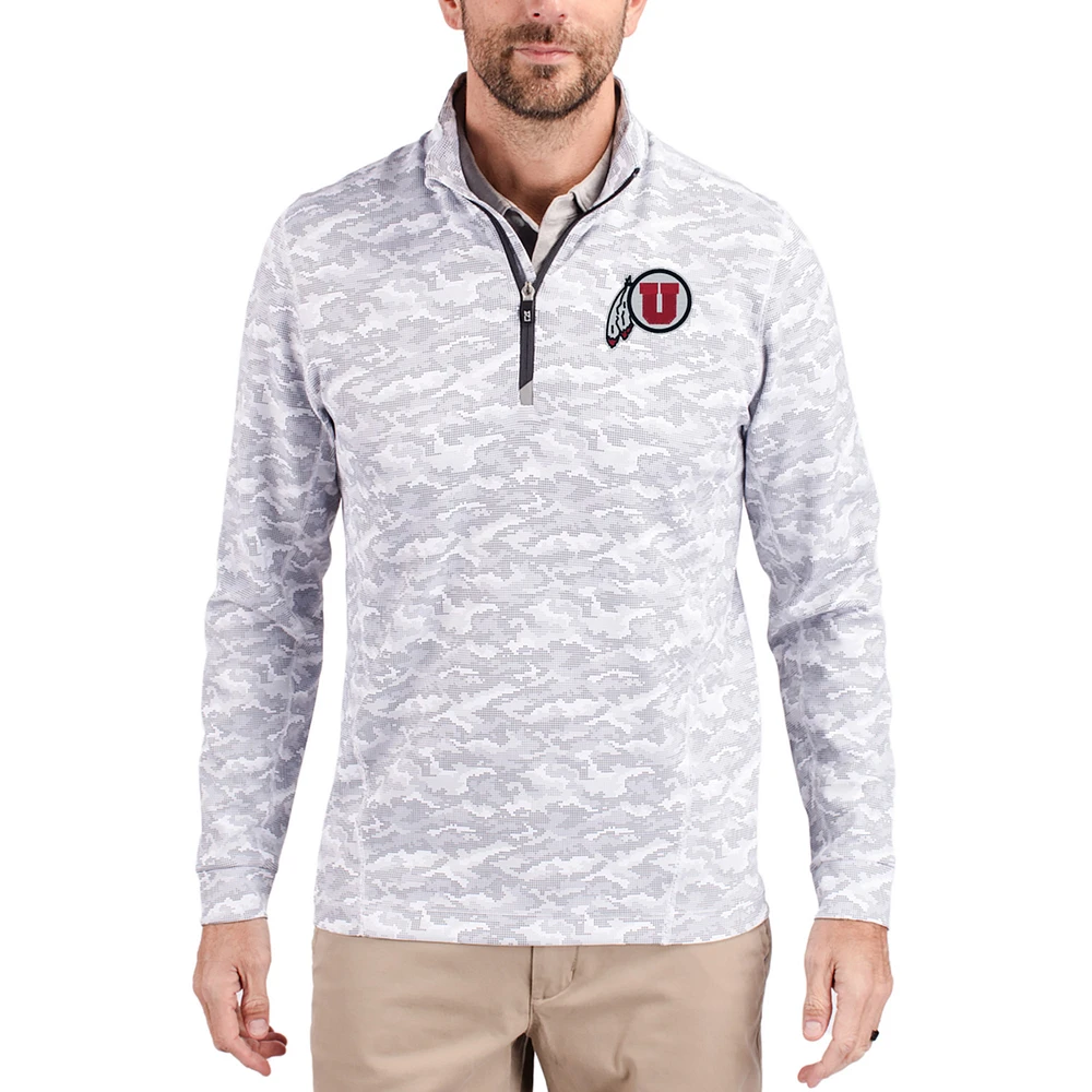 Men's Cutter & Buck Gray Utah Utes Traverse Stretch Eco Camo DryTec Tri-Blend Quarter-Zip Pullover