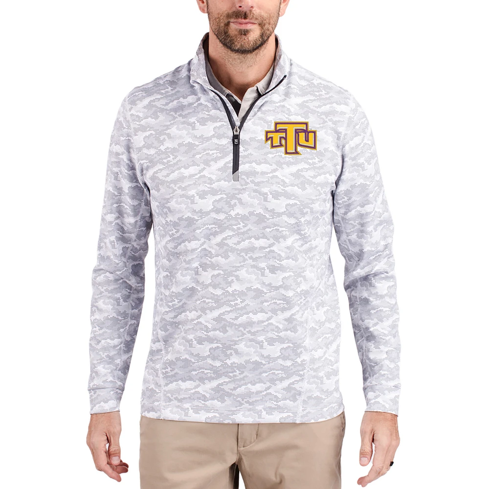 Men's Cutter & Buck Gray Tennessee Tech Golden Eagles Traverse Stretch Eco Camo DryTec Tri-Blend Quarter-Zip Pullover