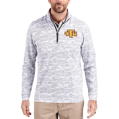 Men's Cutter & Buck Gray Tennessee Tech Golden Eagles Traverse Stretch Eco Camo DryTec Tri-Blend Quarter-Zip Pullover
