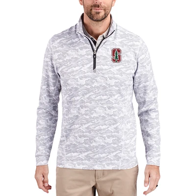 Men's Cutter & Buck Gray Stanford Cardinal Traverse Stretch Eco Camo DryTec Tri-Blend Quarter-Zip Pullover