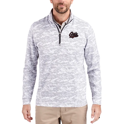 Men's Cutter & Buck Gray Montana Grizzlies Traverse Stretch Eco Camo DryTec Tri-Blend Quarter-Zip Pullover
