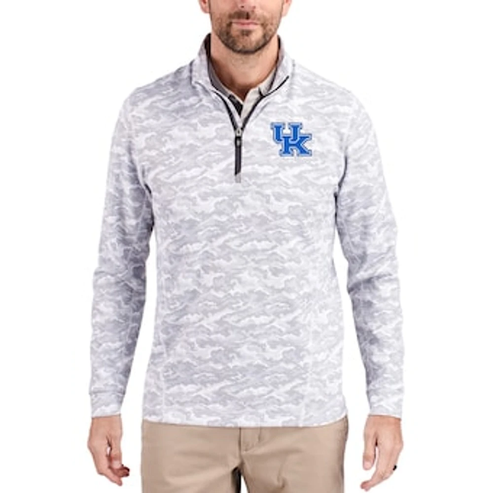 Men's Cutter & Buck Gray Kentucky Wildcats Traverse Stretch Eco Camo DryTec Tri-Blend Quarter-Zip Pullover