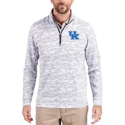 Men's Cutter & Buck Gray Kentucky Wildcats Traverse Stretch Eco Camo DryTec Tri-Blend Quarter-Zip Pullover