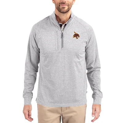 Women's Cutter & Buck Heather Gray Texas State Bobcats Adapt Eco Knit Stretch Recycled DryTec Raglan Quarter-Zip Pullover