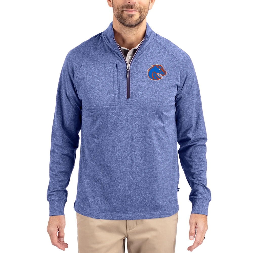 Women's Cutter & Buck Heather Boise State Broncos Adapt Eco Knit Stretch Recycled DryTec Raglan Quarter-Zip Pullover