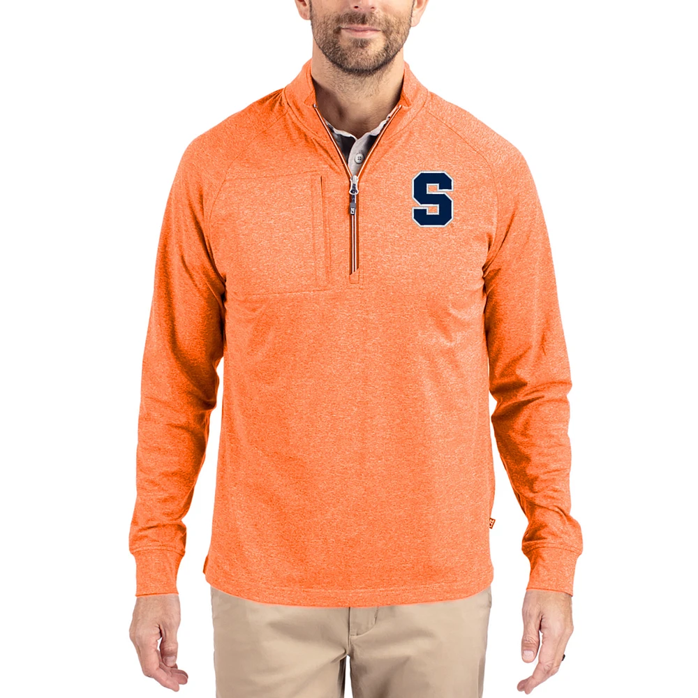 Women's Cutter & Buck Heather Orange Syracuse Adapt Eco Knit Stretch Recycled DryTec Raglan Quarter-Zip Pullover