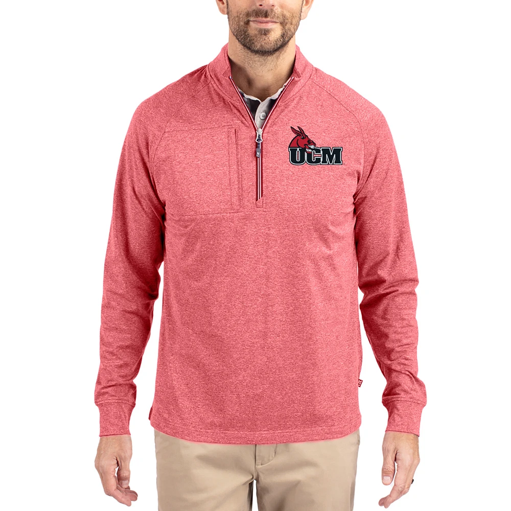Women's Cutter & Buck Heather Central Missouri Mules Adapt Eco Knit Stretch Recycled DryTec Raglan Quarter-Zip Pullover