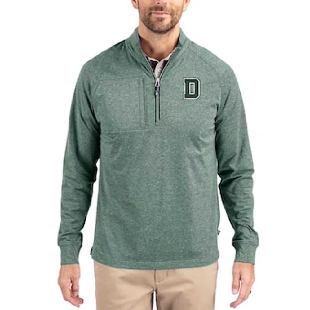 Women's Cutter & Buck Heather Green Dartmouth Big Adapt Eco Knit Stretch Recycled DryTec Raglan Quarter-Zip Pullover