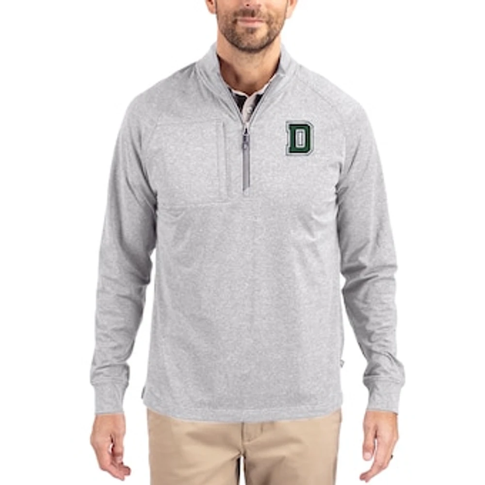 Women's Cutter & Buck Heather Green Dartmouth Big Adapt Eco Knit Stretch Recycled DryTec Raglan Quarter-Zip Pullover