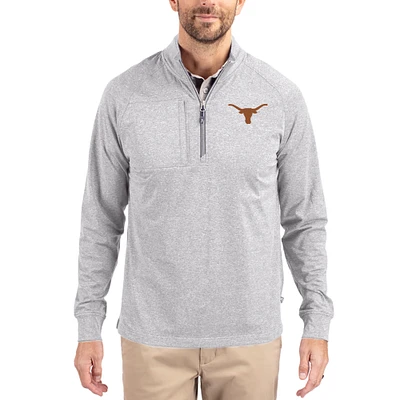 Women's Cutter & Buck Heather Gray Texas Longhorns Adapt Eco Knit Stretch Recycled DryTec Raglan Quarter-Zip Pullover